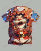 Men's Big & Tall Santa Claus Stunned Red Brick Printed T-Shirt Trousers Set